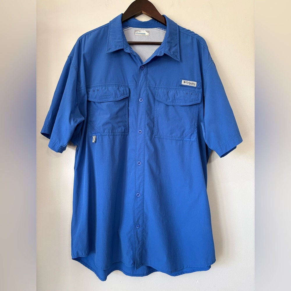 Columbia PFG Blue Fishing Shirt Vented Short Sleeve Size XL